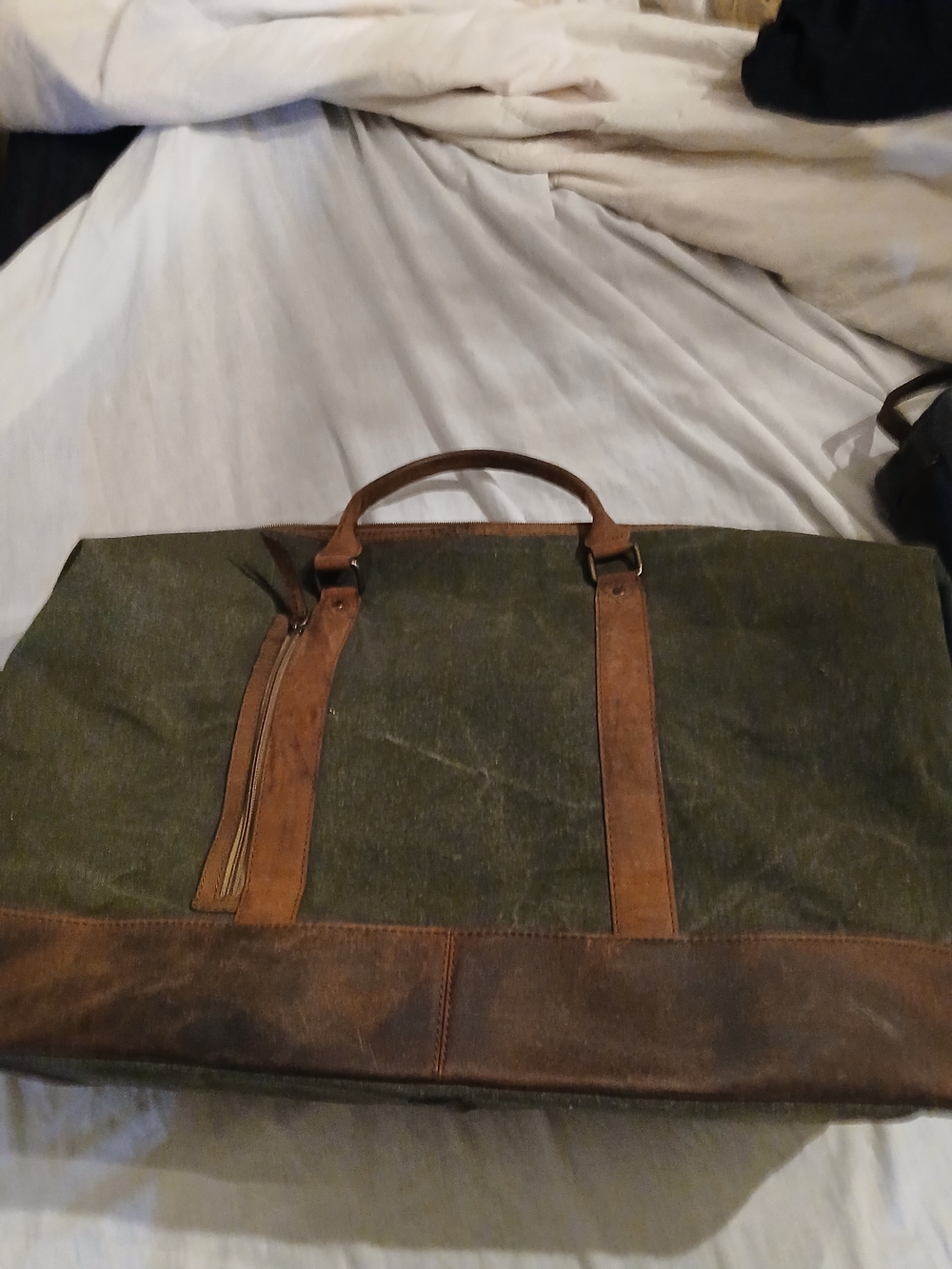 Myra Bag Olive Green Canvas & Brown Leather Weekender - Picture 11 of 16
